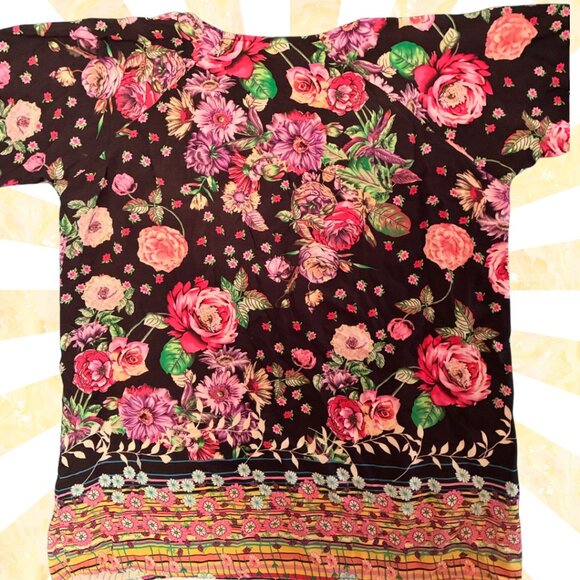 A & A Clothing Inc. Women's Black Pink Yellow Floral Tunic Size XL - Picture 8 of 9